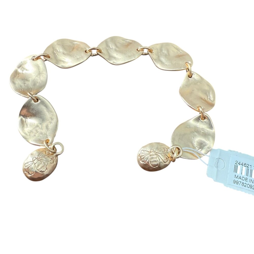 J. Jill Hammered Leaf Bracelet Gold Tone Bee Magnetic Boho Artisan Link Etched - Picture 13 of 16